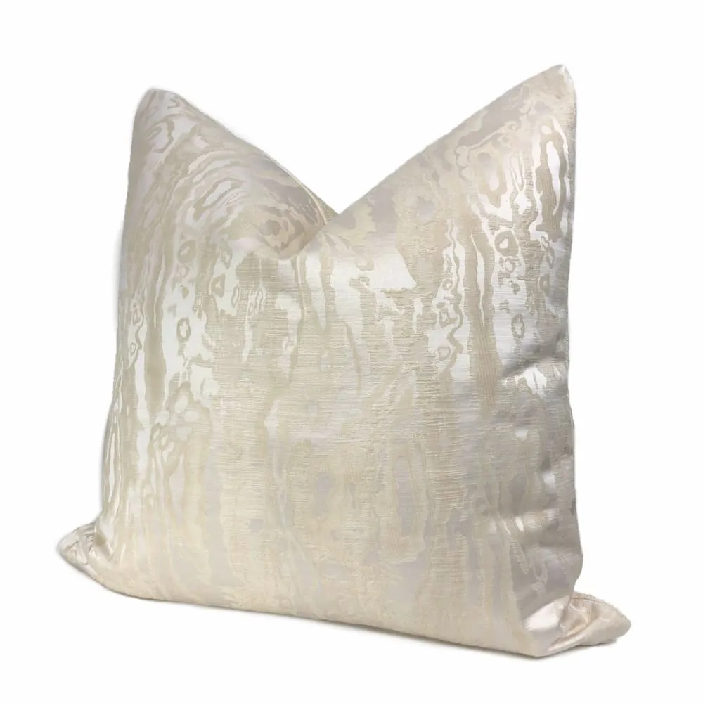 (CLEARANCE) Astrid Cream & Ivory Woodgrain Moire Pillow Cover