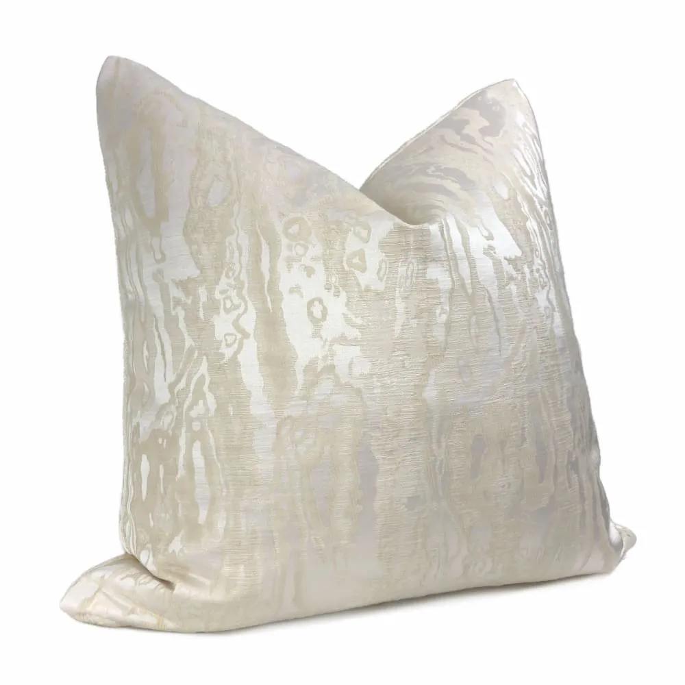 (CLEARANCE) Astrid Cream & Ivory Woodgrain Moire Pillow Cover