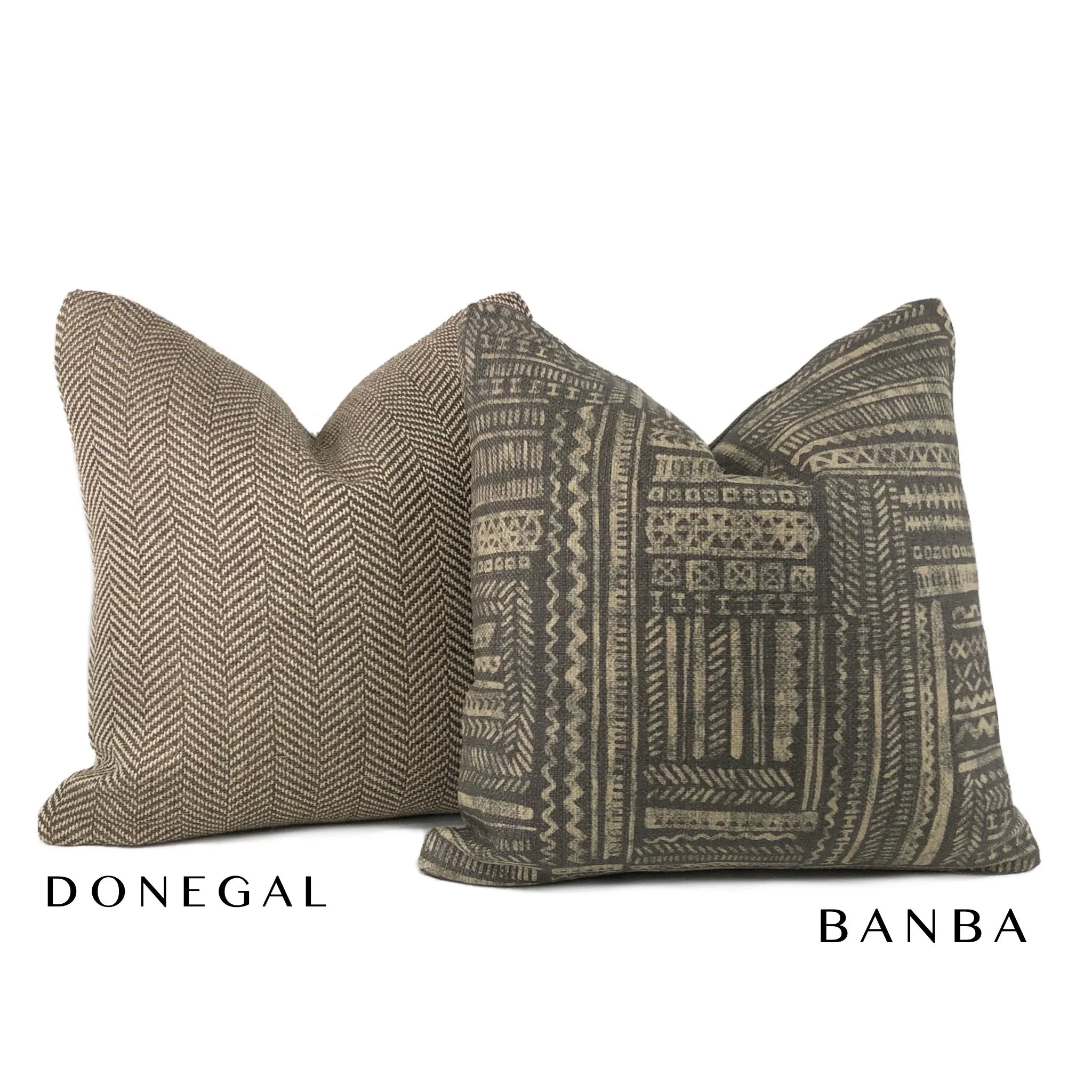 (CLEARANCE) Donegal Brown Beige Herringbone Pillow Cover