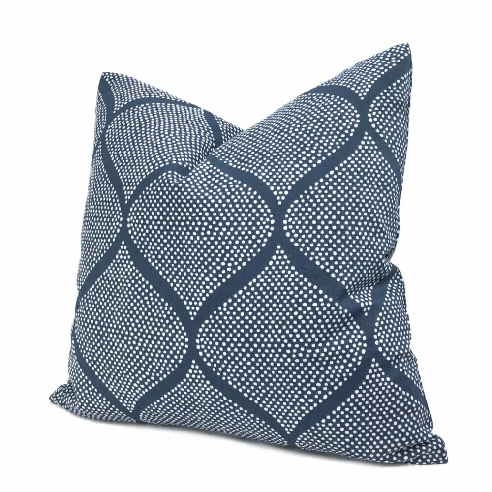 (CLEARANCE) Navy Blue White Ogee Dots Cotton Print Pillow Cover