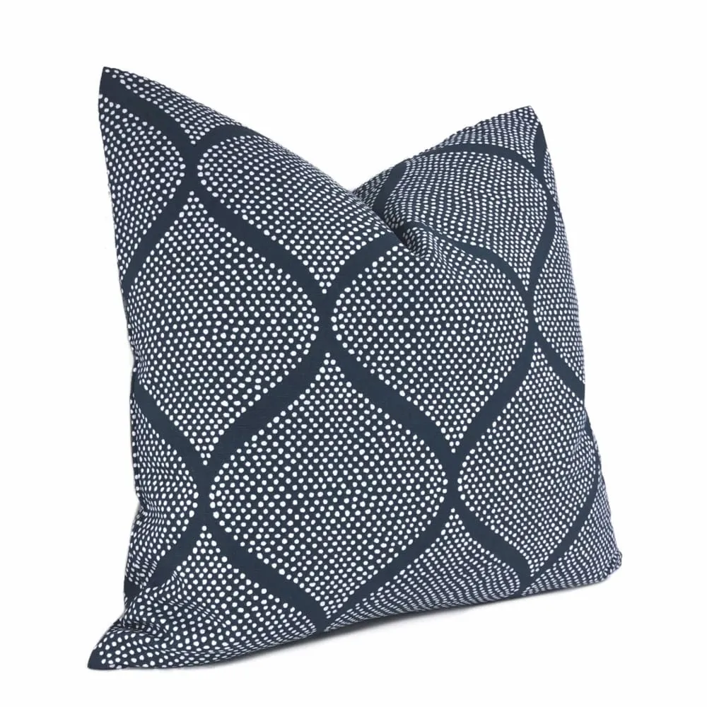 (CLEARANCE) Navy Blue White Ogee Dots Cotton Print Pillow Cover