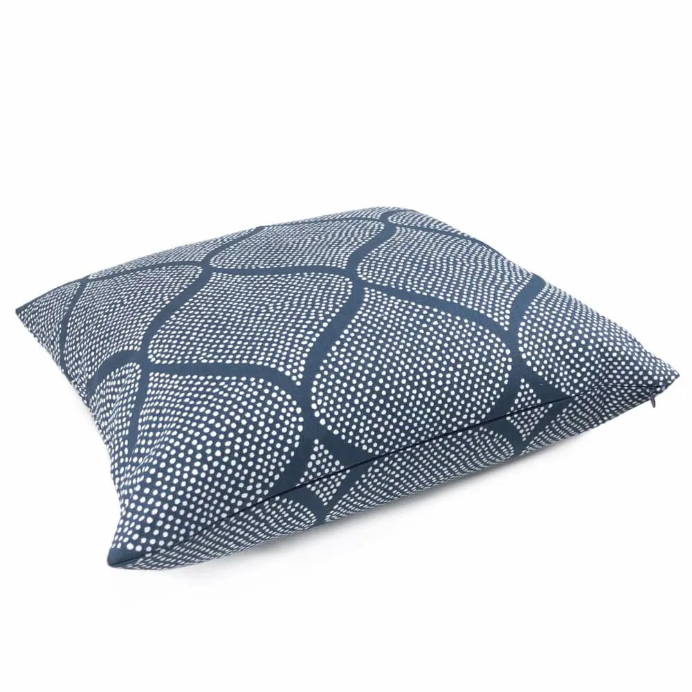 (CLEARANCE) Navy Blue White Ogee Dots Cotton Print Pillow Cover