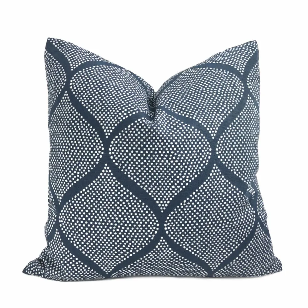 (CLEARANCE) Navy Blue White Ogee Dots Cotton Print Pillow Cover