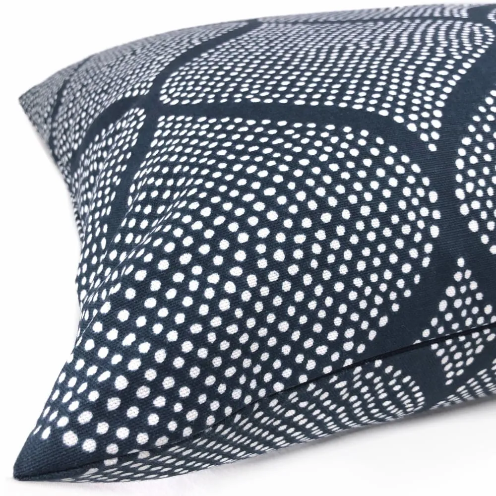 (CLEARANCE) Navy Blue White Ogee Dots Cotton Print Pillow Cover