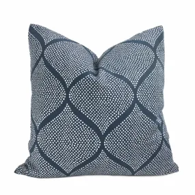 (CLEARANCE) Navy Blue White Ogee Dots Cotton Print Pillow Cover