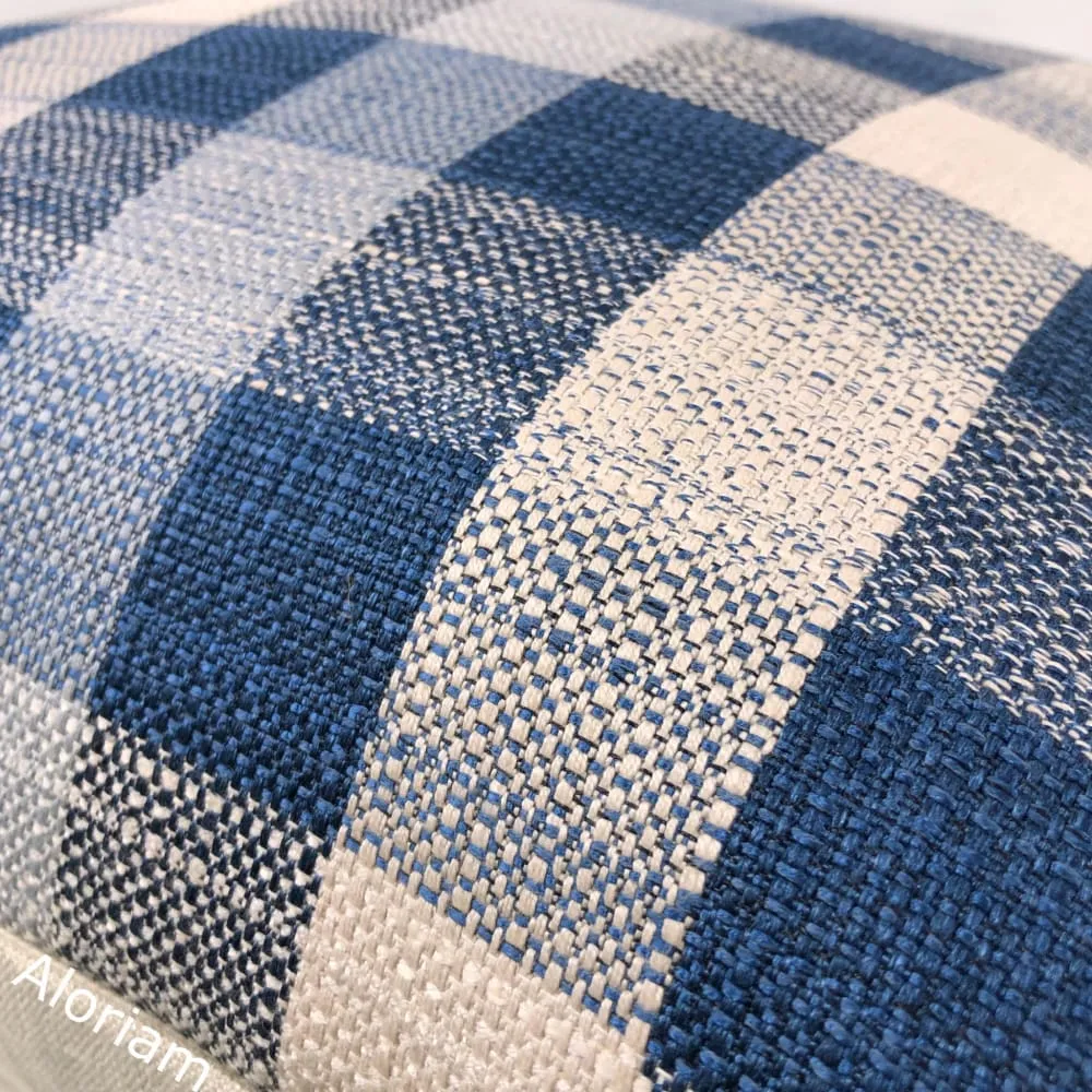 Clifton Blue Cream Plaid Checks Pillow Cover (Fabric by the Yard available)