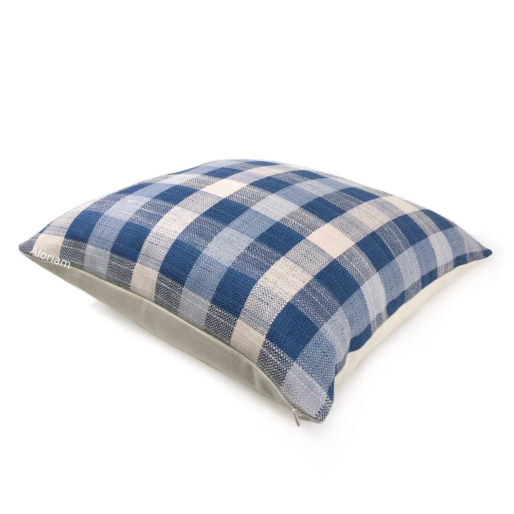 Clifton Blue Cream Plaid Checks Pillow Cover (Fabric by the Yard available)