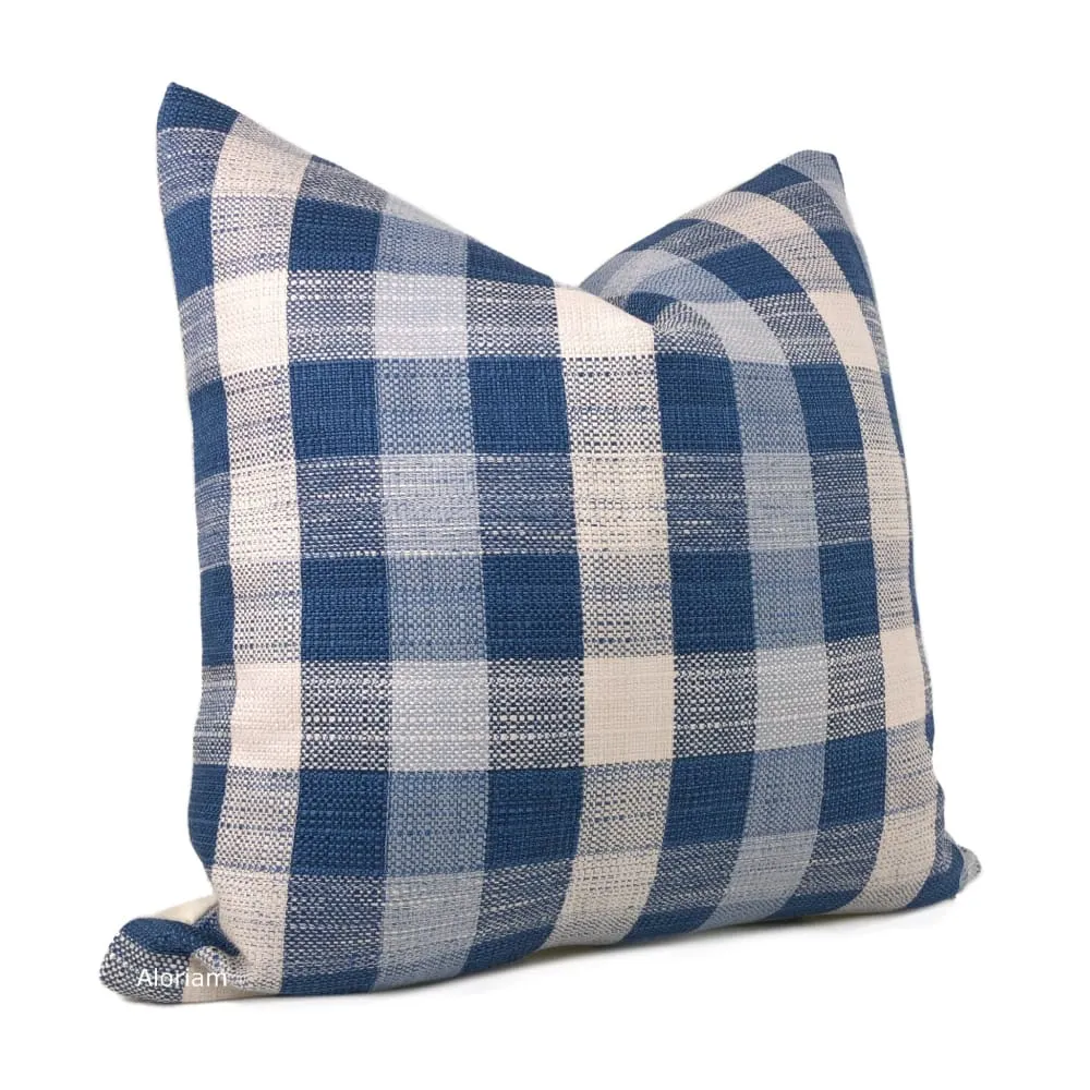 Clifton Blue Cream Plaid Checks Pillow Cover (Fabric by the Yard available)