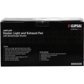 Clipsal 3 In 1 Bathroom Heater Lamp Light & Exhaust Fan White With 2 Heat & 1 Light With Inbuilt Draftstopper