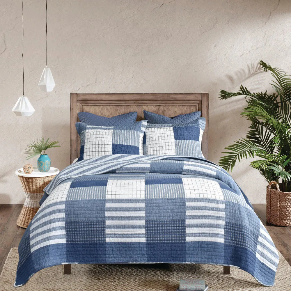 Coastal Blue Inspiration Check Coverlet Bedcover Set Available in 4 Sizes