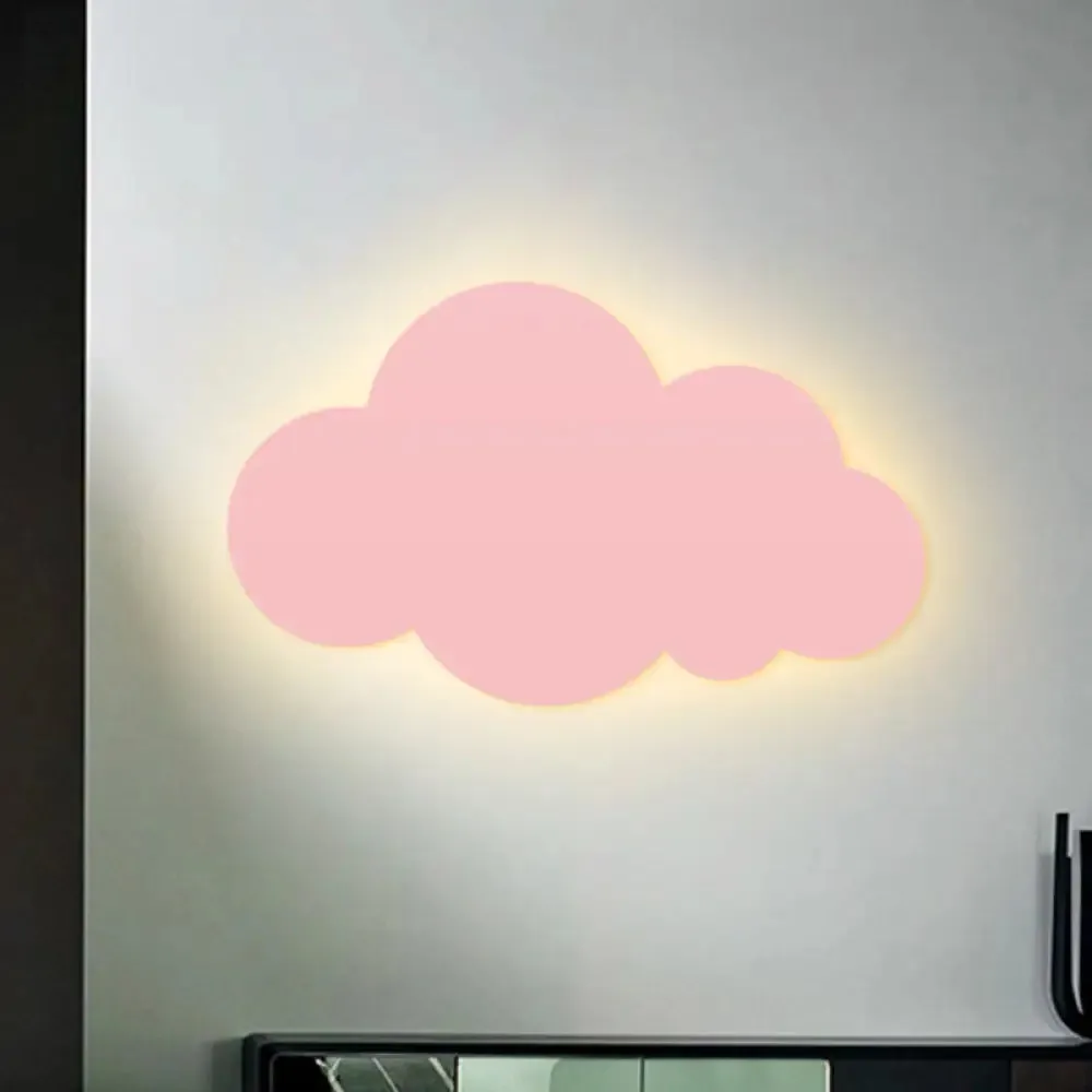 Colorful Cartoon LED Cloud Wall Sconce with Metallic Shade - Pink, Yellow, Blue