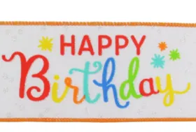 Colorful Script Happy Birthday Ribbon - 2 1/2" x 10 Yards