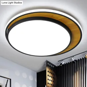 Contemporary Black/White LED Circle Flush Mount Ceiling Light, Metal Fixture in White/Warm Light, 16.5"/20.5" Wide