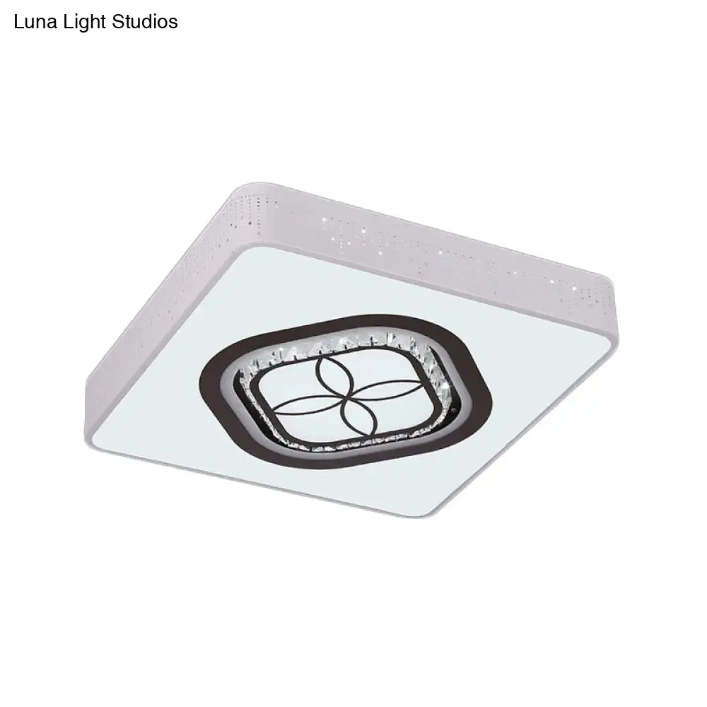 Contemporary LED Crystal Square Flush Light with White Ceiling Lamp Kit