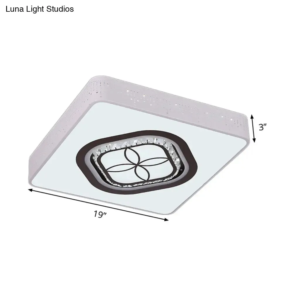 Contemporary LED Crystal Square Flush Light with White Ceiling Lamp Kit