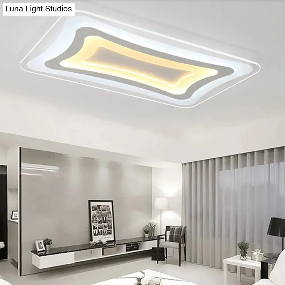 Contemporary LED Rectangular Flush Mount Ceiling Light in White - Warm/White Light