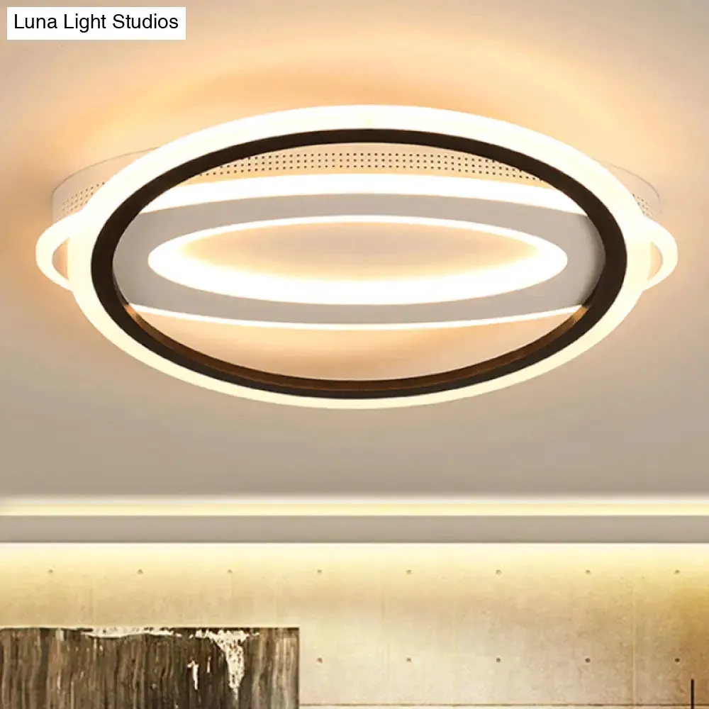 Contemporary LED White Ceiling Lamp - Elliptical Metal Flush Light, White/Warm Light, 16.5"/19.5"/23.5" Wide