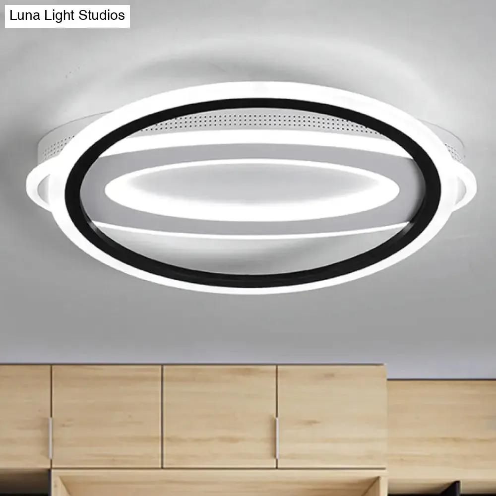 Contemporary LED White Ceiling Lamp - Elliptical Metal Flush Light, White/Warm Light, 16.5"/19.5"/23.5" Wide