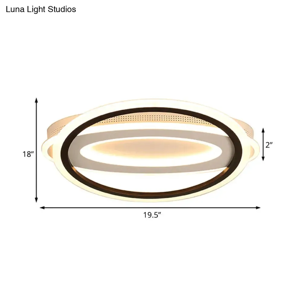 Contemporary LED White Ceiling Lamp - Elliptical Metal Flush Light, White/Warm Light, 16.5"/19.5"/23.5" Wide