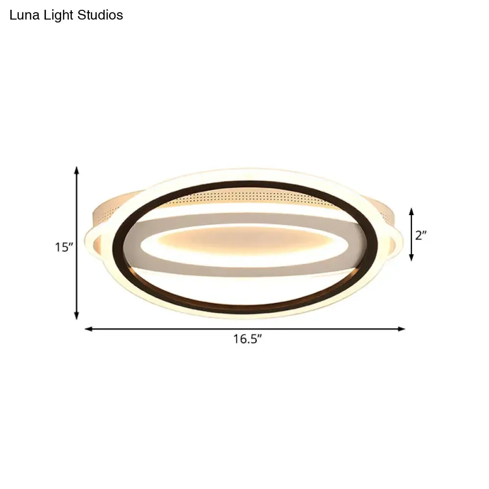 Contemporary LED White Ceiling Lamp - Elliptical Metal Flush Light, White/Warm Light, 16.5"/19.5"/23.5" Wide