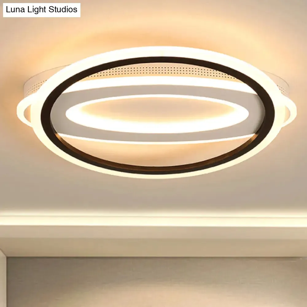 Contemporary LED White Ceiling Lamp - Elliptical Metal Flush Light, White/Warm Light, 16.5"/19.5"/23.5" Wide