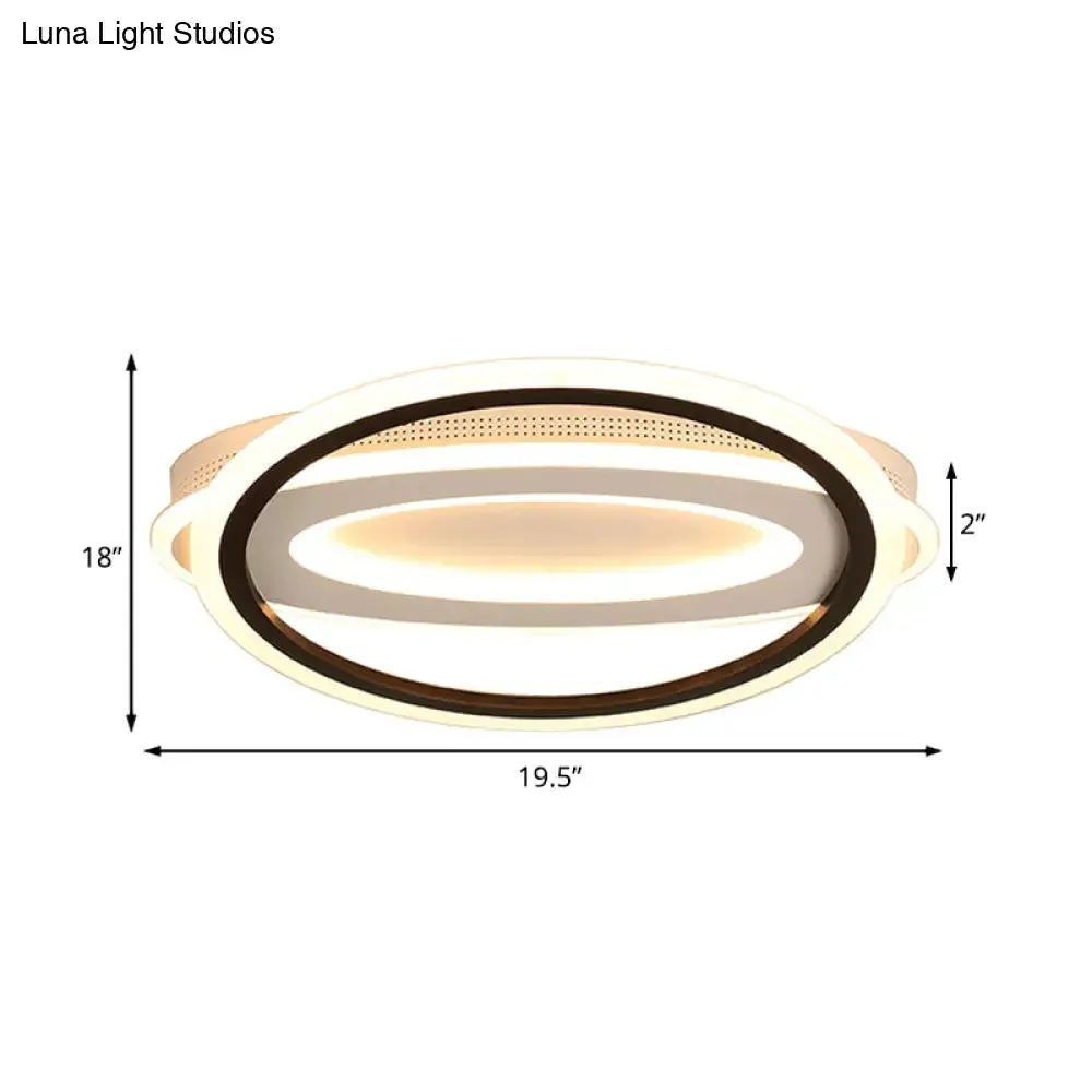 Contemporary LED White Ceiling Lamp - Elliptical Metal Flush Light, White/Warm Light, 16.5"/19.5"/23.5" Wide