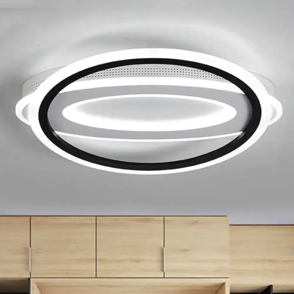 Contemporary LED White Ceiling Lamp - Elliptical Metal Flush Light, White/Warm Light, 16.5"/19.5"/23.5" Wide