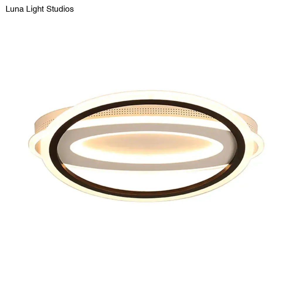 Contemporary LED White Ceiling Lamp - Elliptical Metal Flush Light, White/Warm Light, 16.5"/19.5"/23.5" Wide