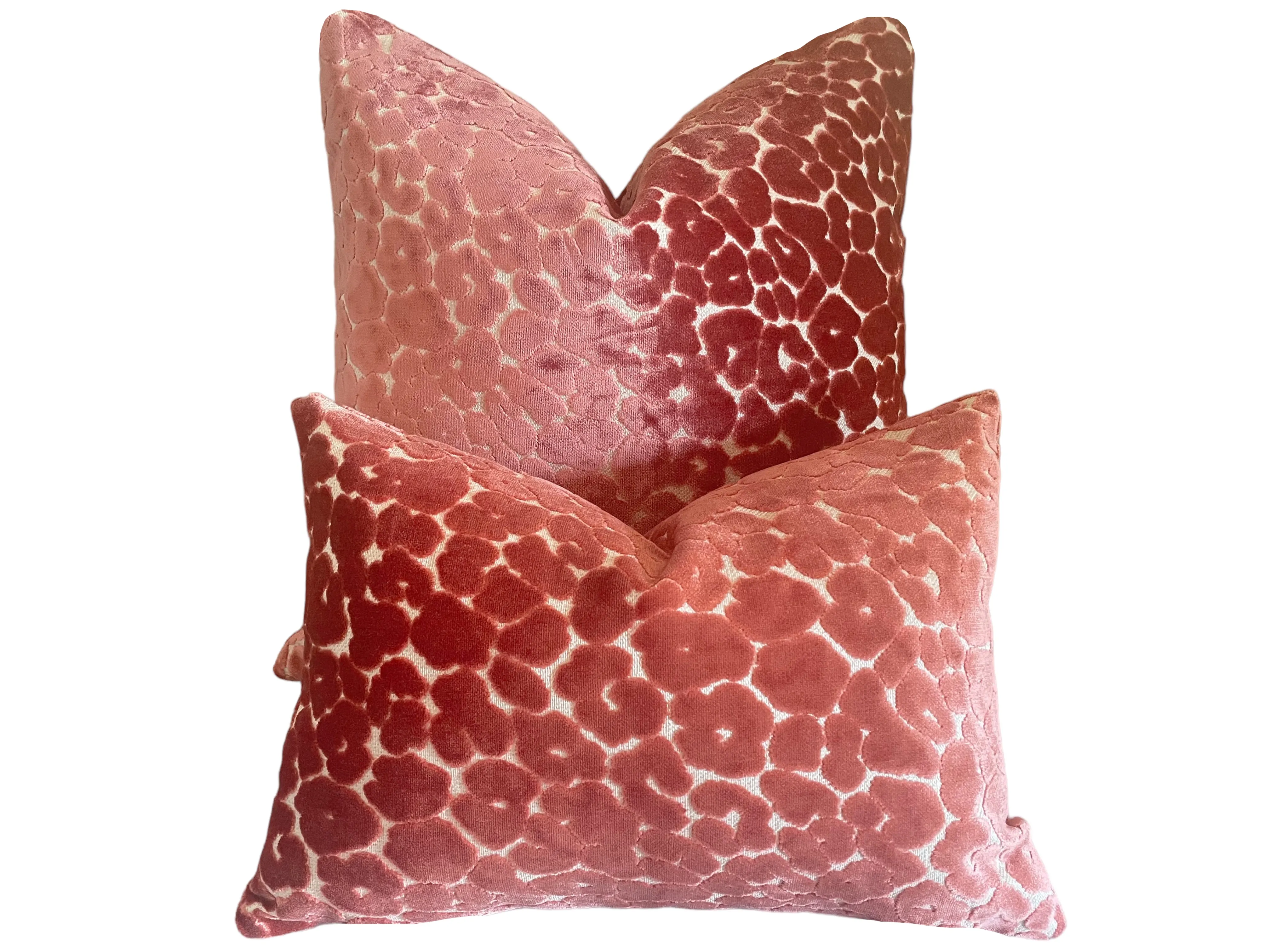 Coral Velvet Leopard Pillow Cover / Pink Cut Velvet Spots Pillow / Hollywood Regency Pillow cover / Beverly Hills Hotel Pillow Cover