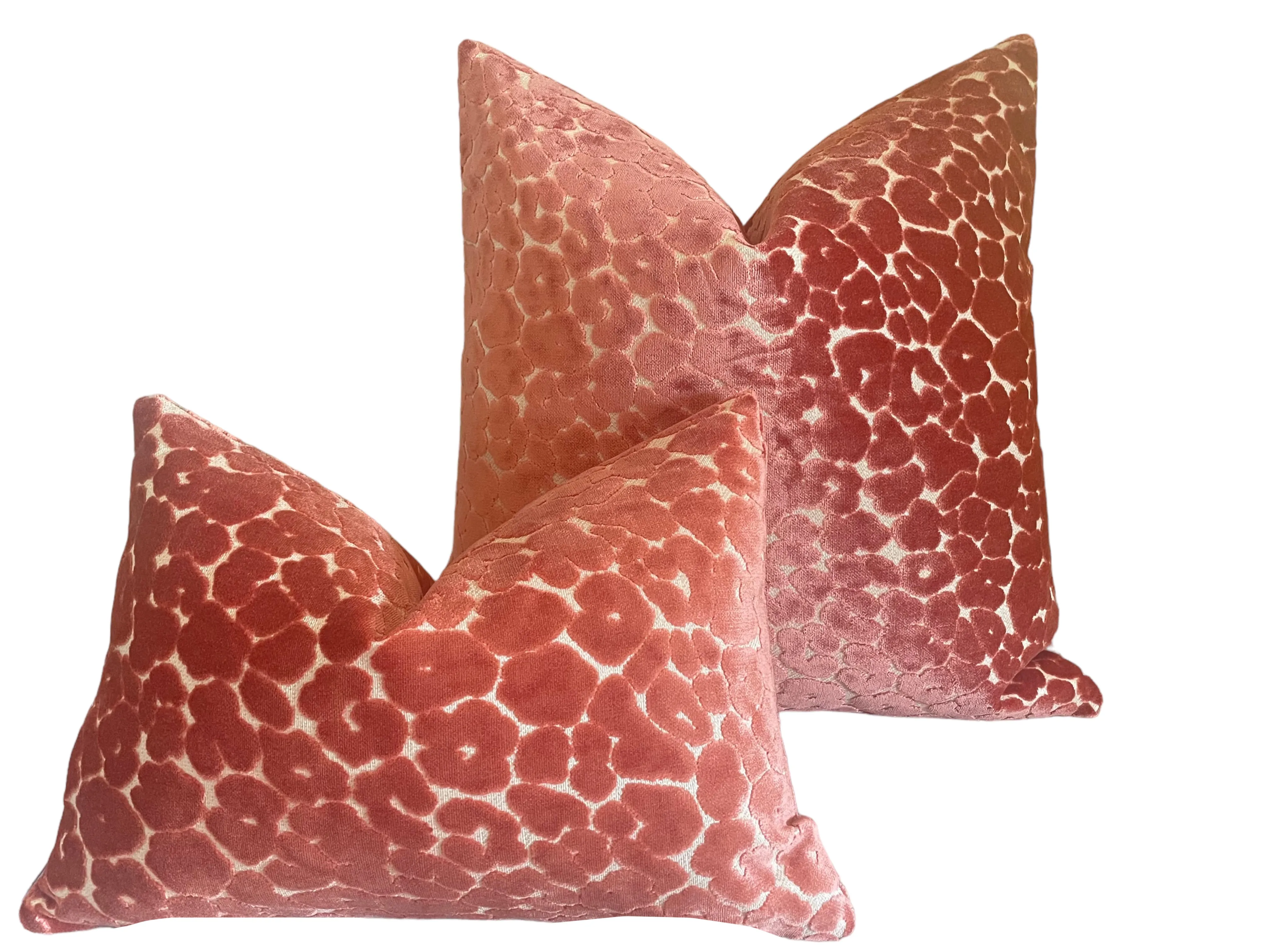 Coral Velvet Leopard Pillow Cover / Pink Cut Velvet Spots Pillow / Hollywood Regency Pillow cover / Beverly Hills Hotel Pillow Cover