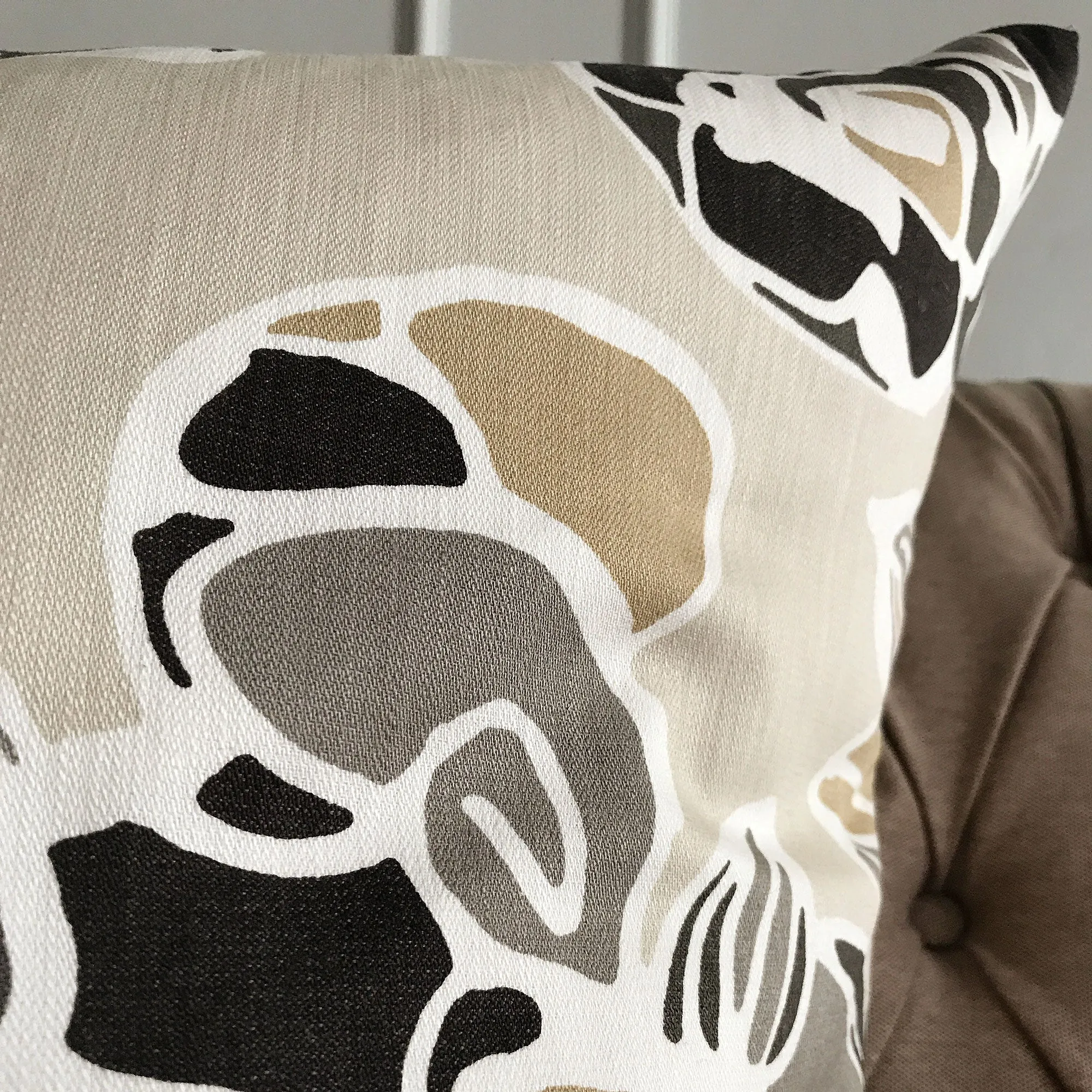 Cream and Taupe Abstract Floral Decorative Pillow Cover