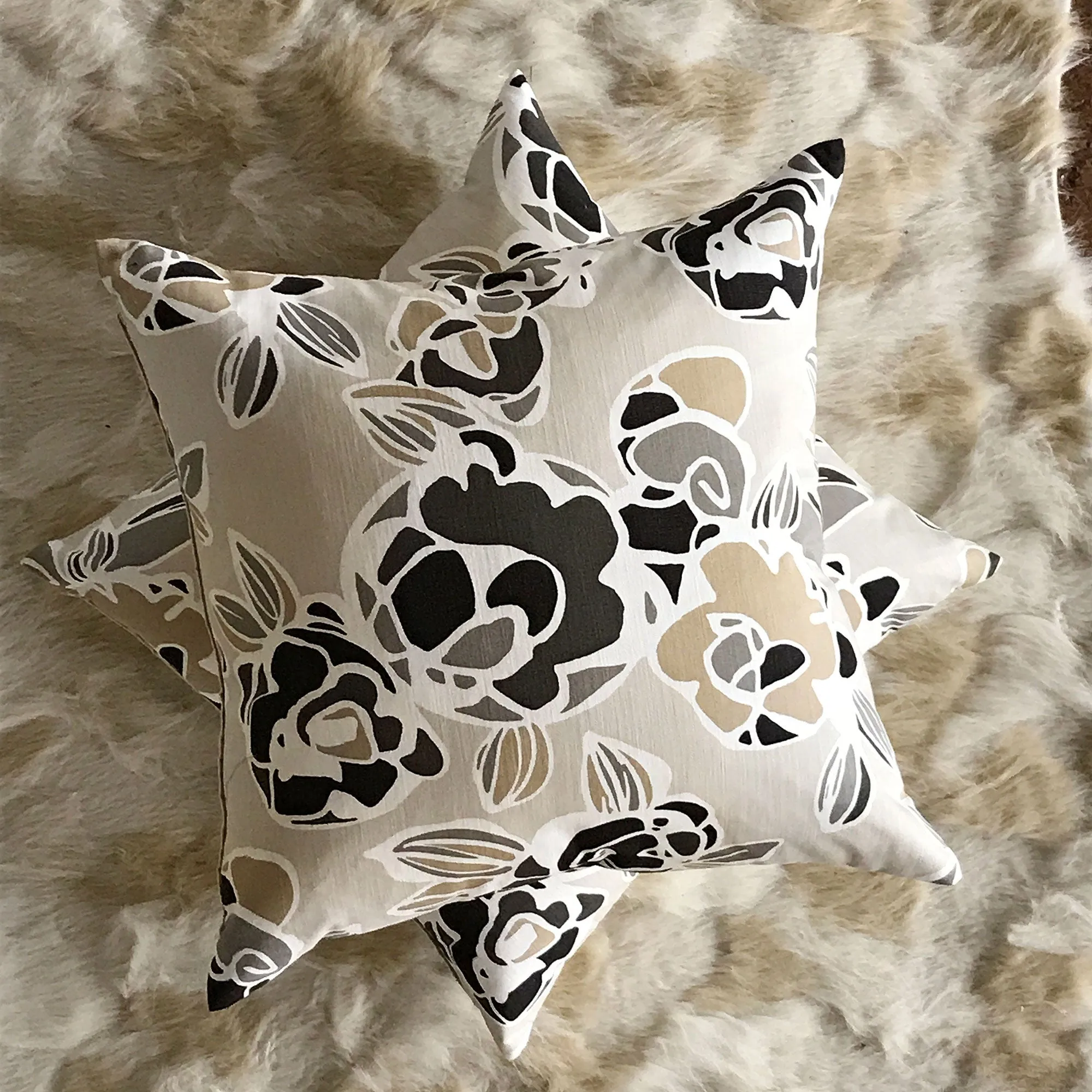 Cream and Taupe Abstract Floral Decorative Pillow Cover