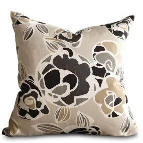 Cream and Taupe Abstract Floral Decorative Pillow Cover