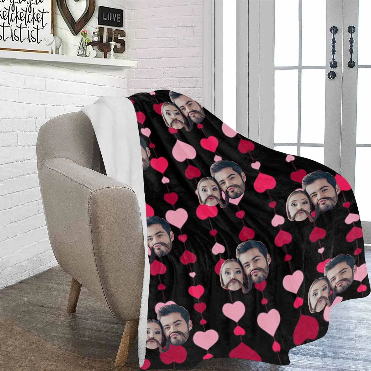 Custom Couple Face Love Heart Ultra-Soft Micro Fleece Blanket