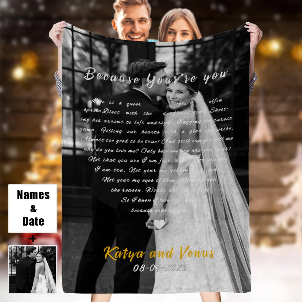 Custom Photo Blankets Black and White Song Lyrics Heart-Shaped For Lovers