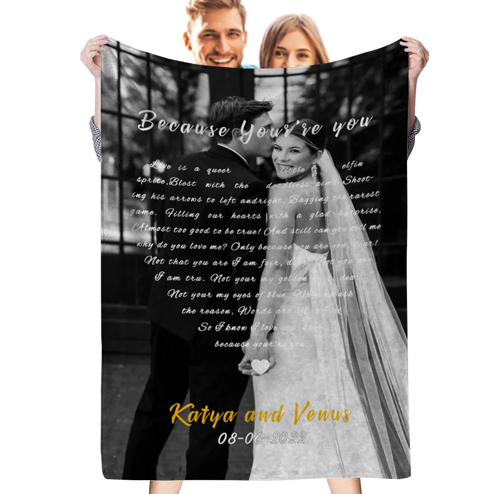 Custom Photo Blankets Black and White Song Lyrics Heart-Shaped For Lovers