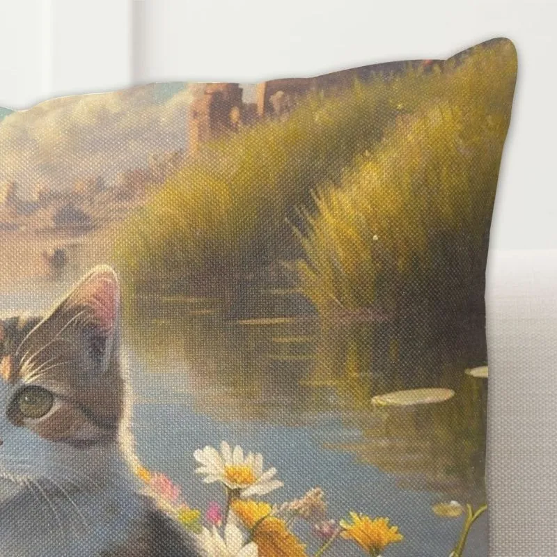 Cute Cat On Boat Linen Zippered Pillowcase 18" x 18"(Two Sides)