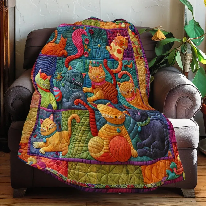 Cute Cats And Colorful Yarns Blanket- D201 - Premium Blanket