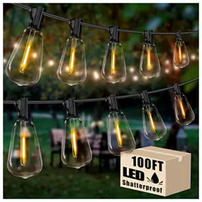 DAYBETTER 100ft Outdoor String Lights Waterproof, ST38 Globe Led Patio Lights with 24 Edison Vintage Bulbs, Connectable Outdoor Lights for Yard Porch Bistro