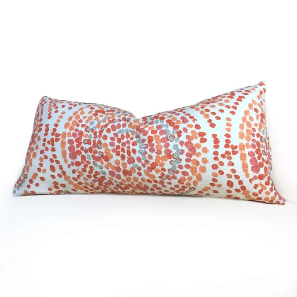 Designer Modern Pointillist Mosaic Medallion Orange Coral Gray White Pillow Cover