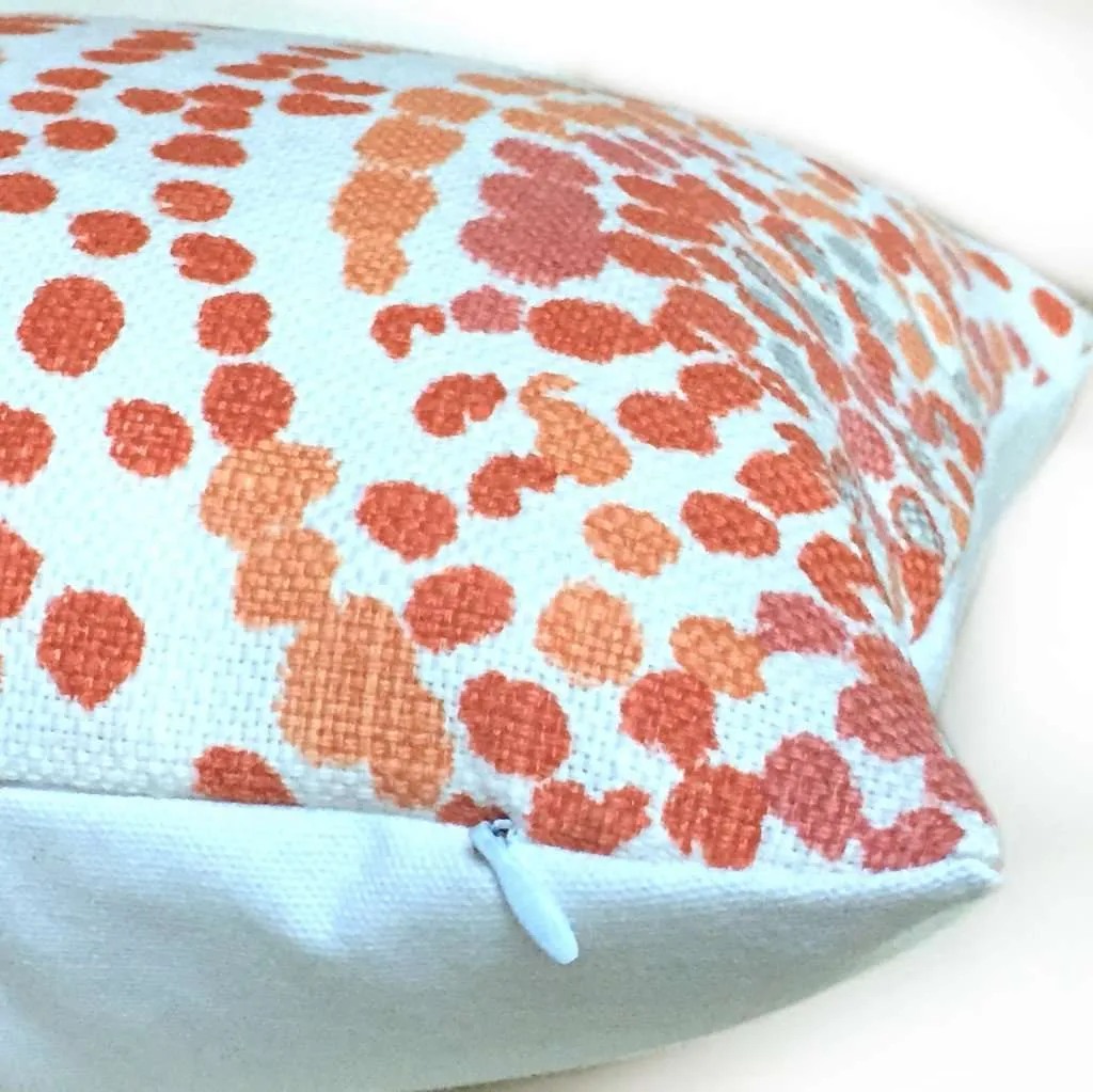 Designer Modern Pointillist Mosaic Medallion Orange Coral Gray White Pillow Cover