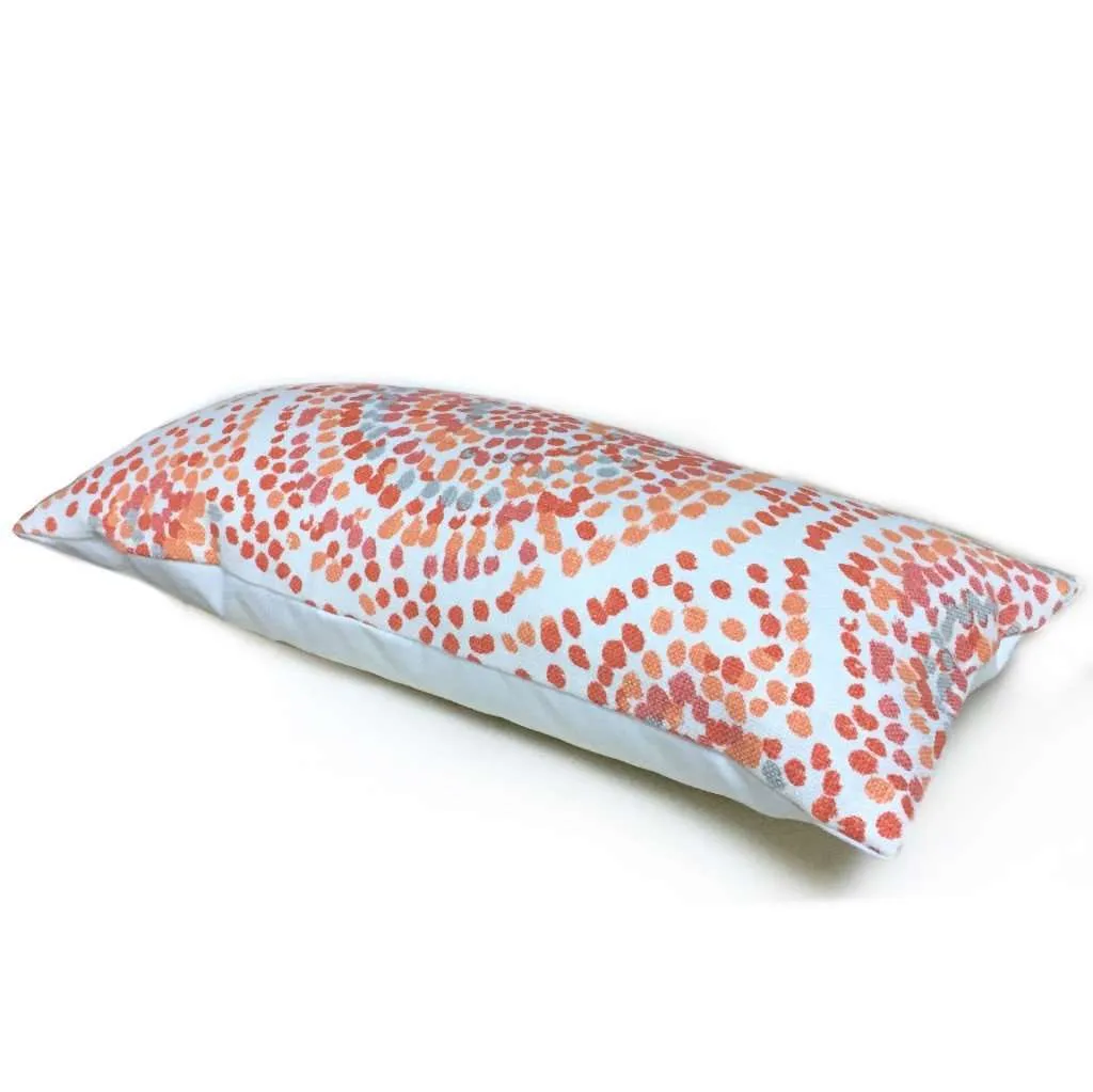 Designer Modern Pointillist Mosaic Medallion Orange Coral Gray White Pillow Cover