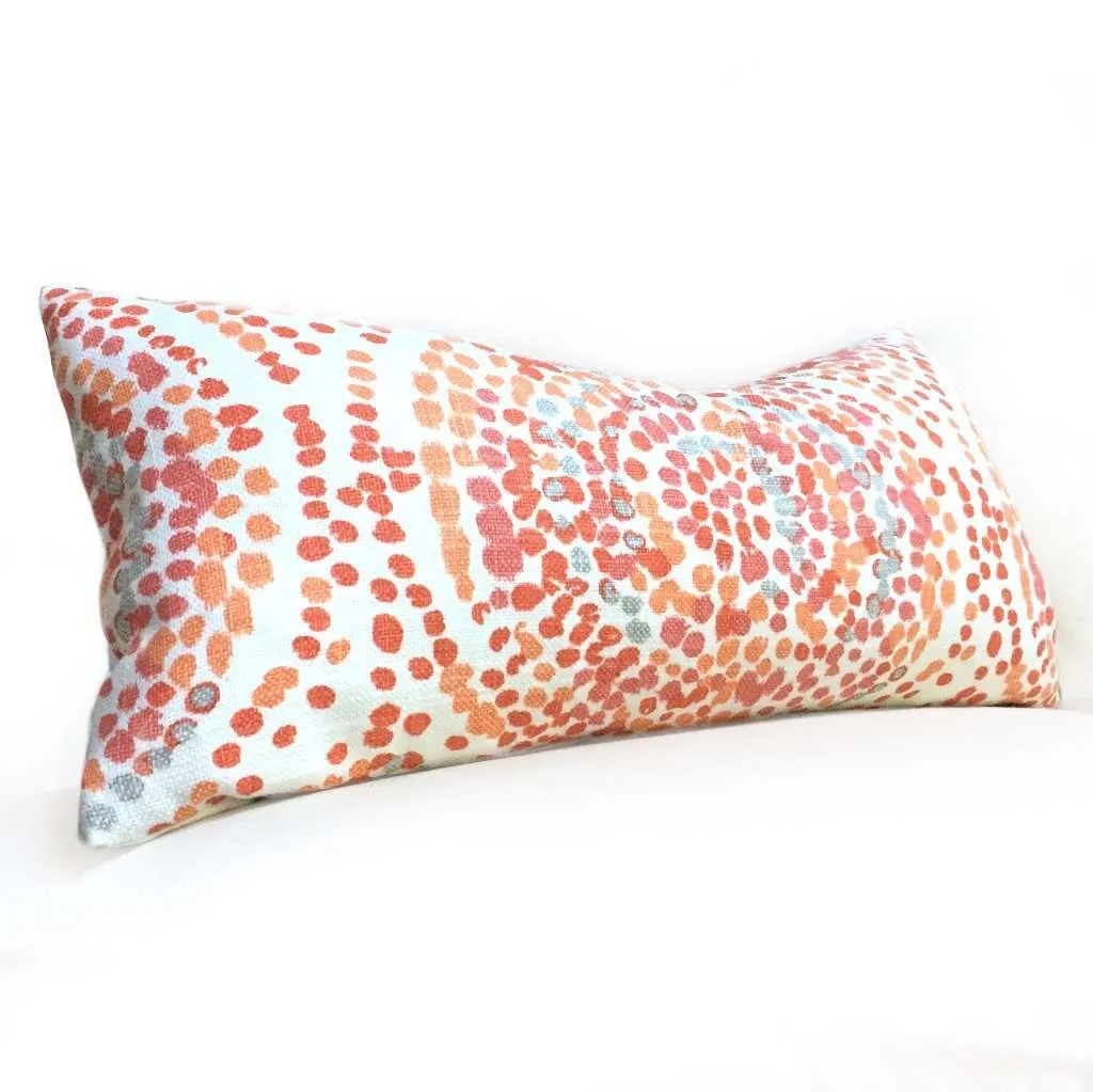 Designer Modern Pointillist Mosaic Medallion Orange Coral Gray White Pillow Cover