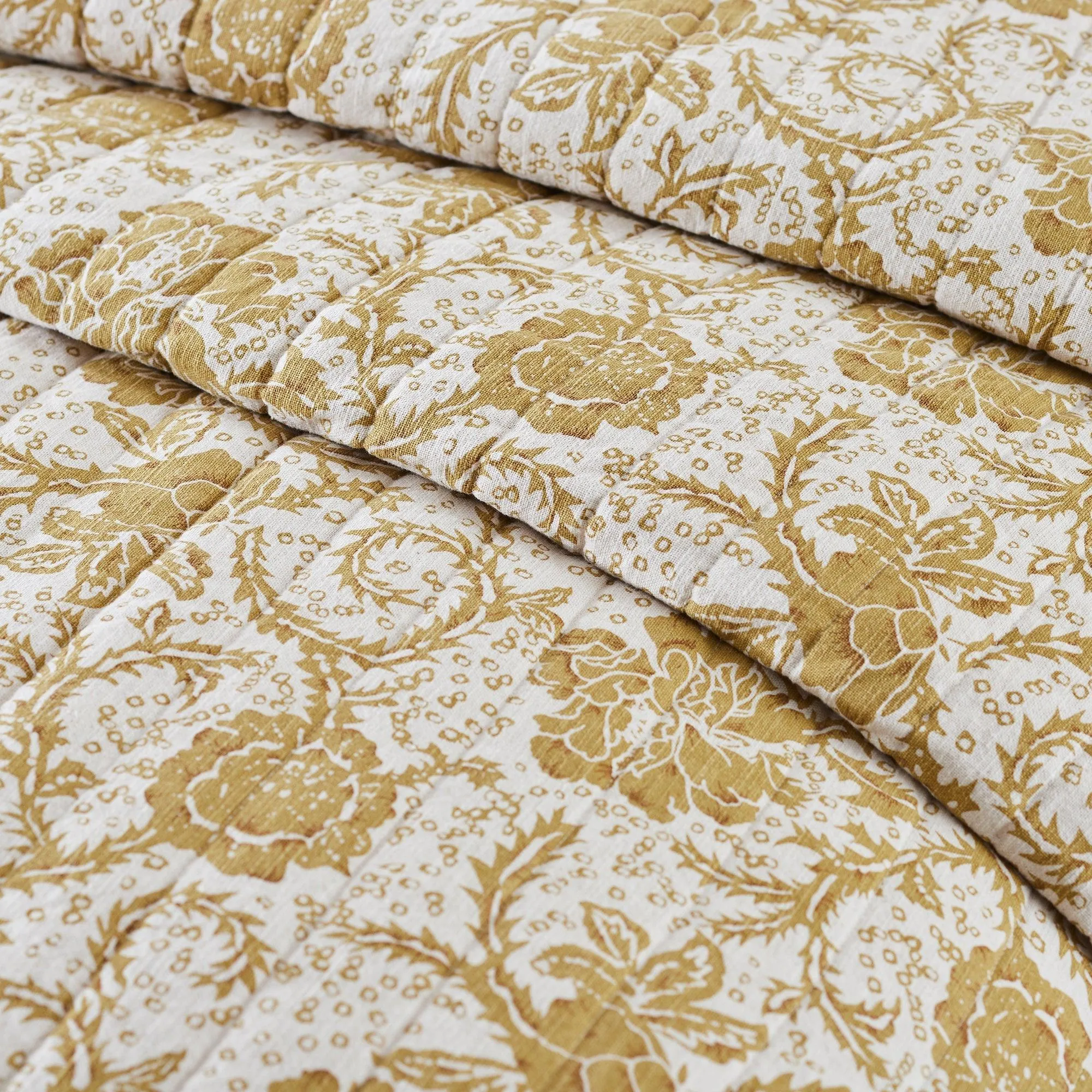 Dorset Gold Floral Twin Quilt 68Wx86L VHC Brands