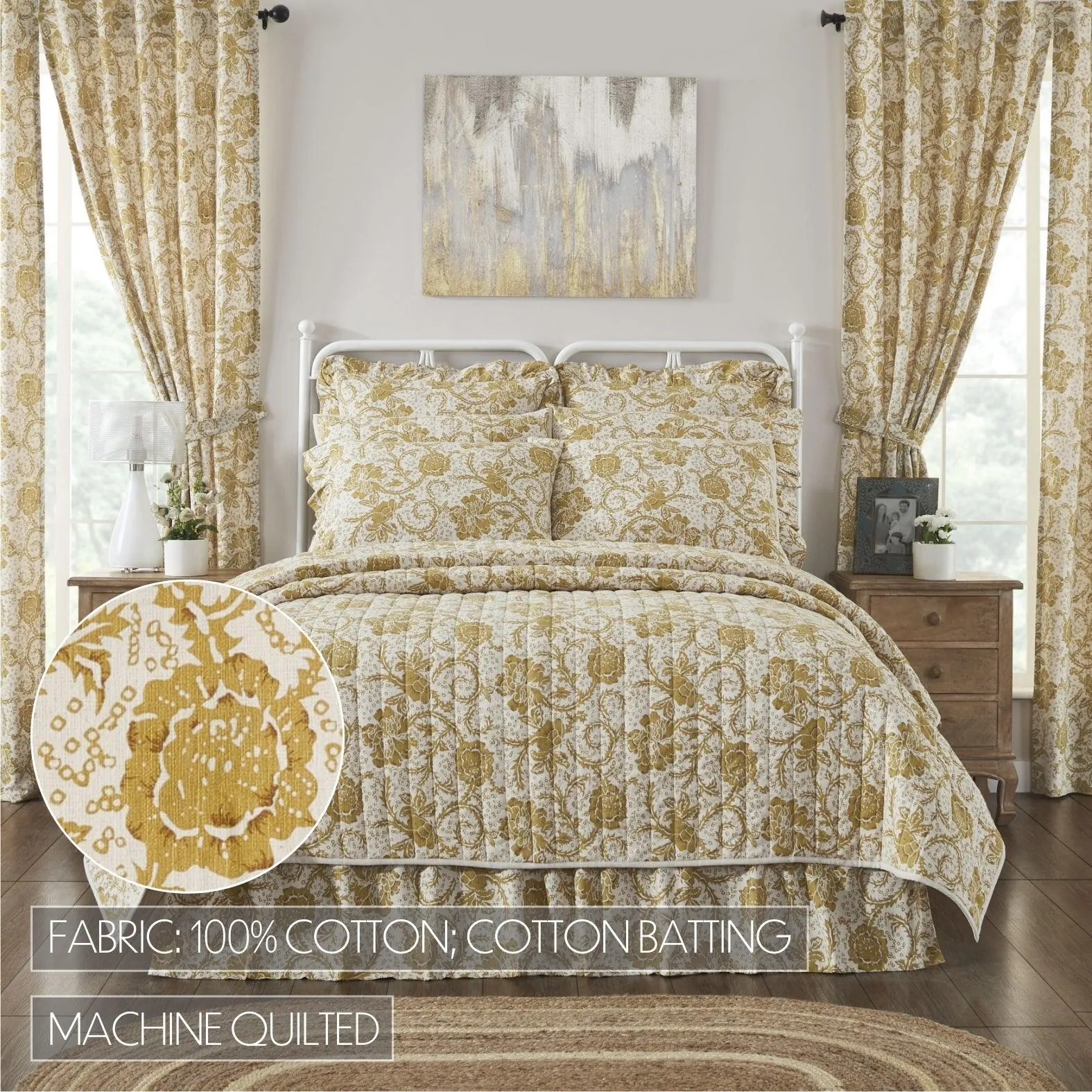 Dorset Gold Floral Twin Quilt 68Wx86L VHC Brands