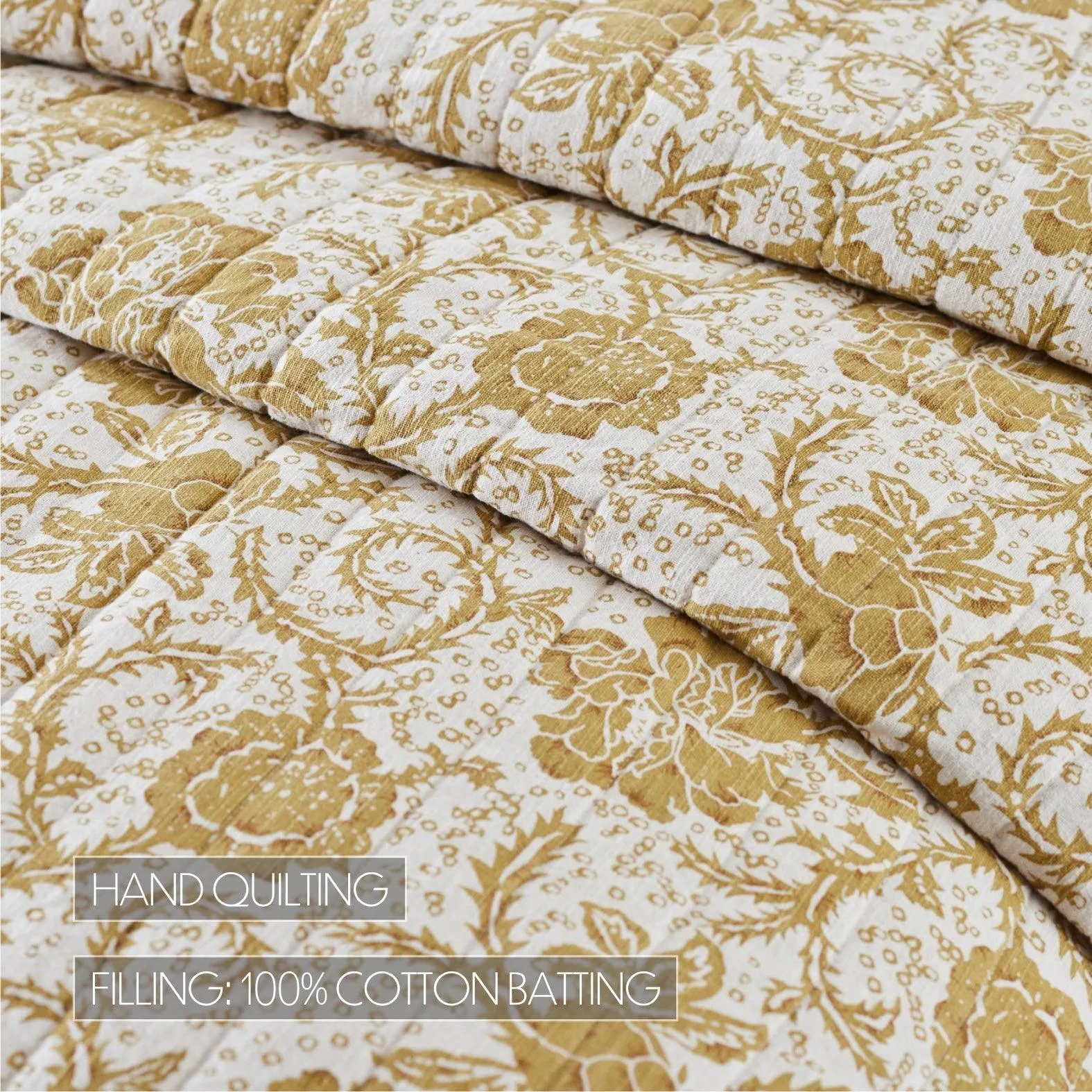 Dorset Gold Floral Twin Quilt 68Wx86L VHC Brands