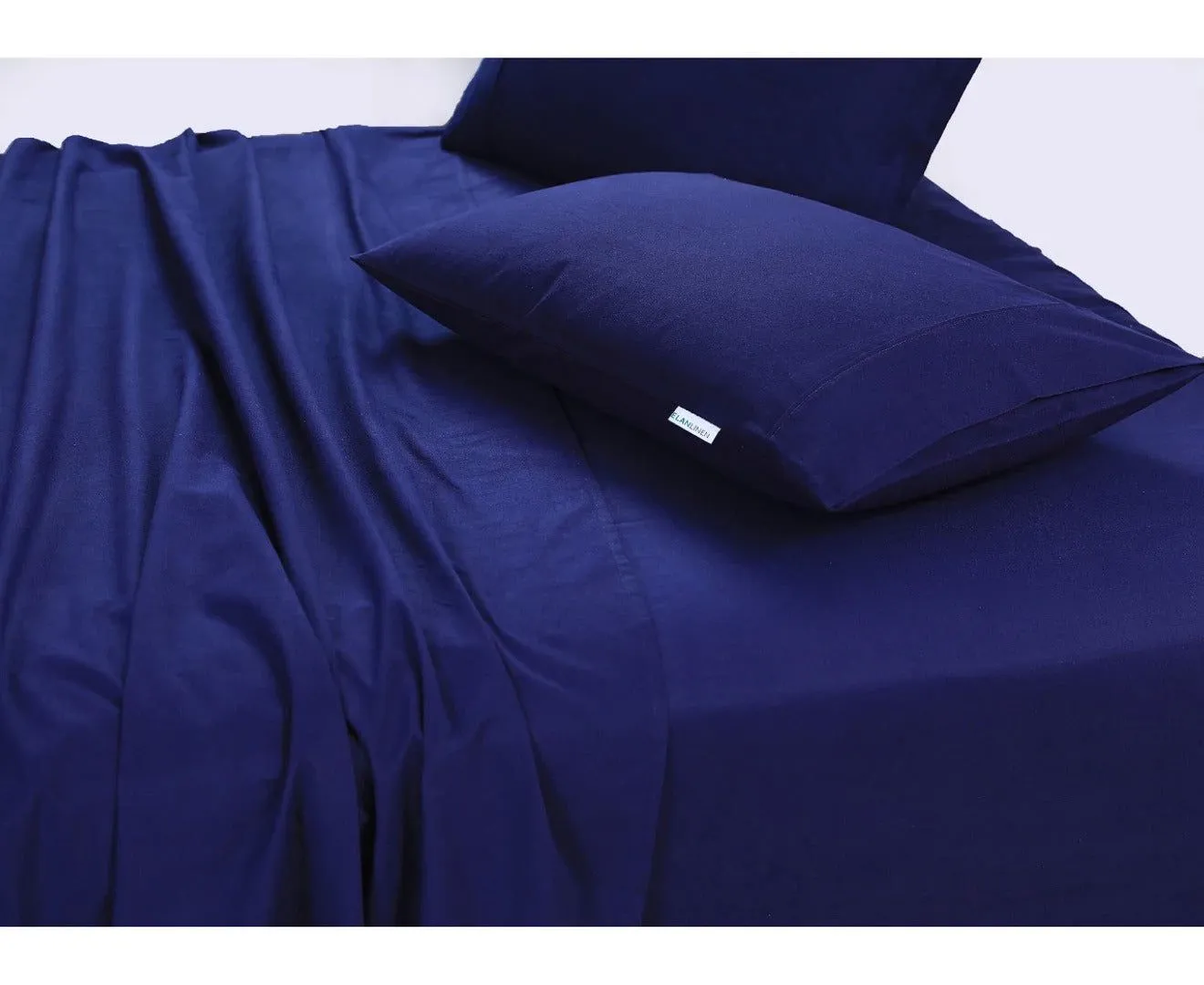 Elan Linen 100% Egyptian Cotton Vintage Washed 500TC Navy Blue Single Bed Sheets Set