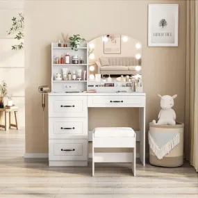 Elegant White Vanity Desk with Mirror, Storage & Drawers | Perfect Makeup Station