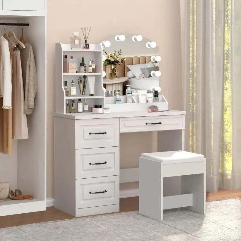 Elegant White Vanity Desk with Mirror, Storage & Drawers | Perfect Makeup Station