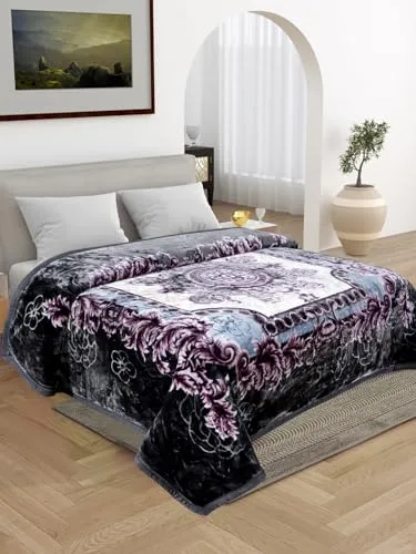 ELSTONE Home Cloudy Super Soft Fabric Floral Printed HeavyDuty Luxury Ultra 2 Ply Double Blanket for Winters with English Colors & Stylish Bag Packing Color#3